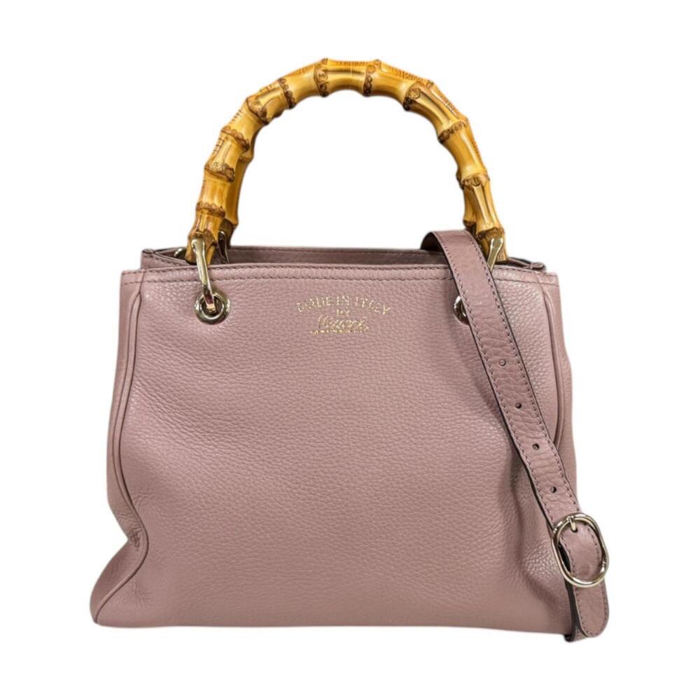 GUCCI Authentic Pink Leather Bamboo Shoulder Bag
